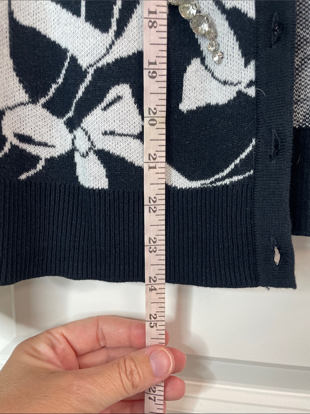 Charter Club Black & White Bow Pattern Cardigan with Sequin Accents - Picture 4 of 6